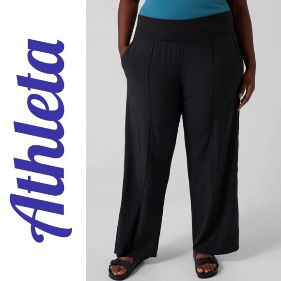 NWT ATHLETA NOLITA WIDE LEG PANTS Stretchy Casual Versatile Black, Size 20 - Picture 1 of 12